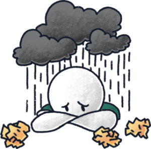 Discouraged character with rain clouds over head